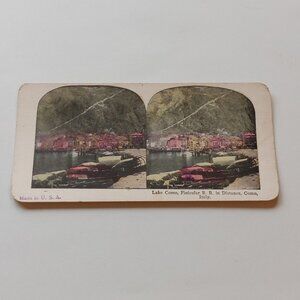 Antique Stereograph Card Lake Como, Finicular R.R. in Distance, Como, Italy